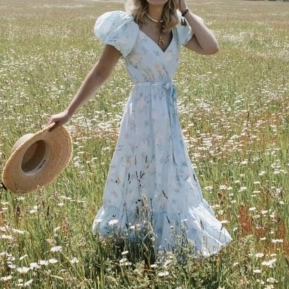 LoveShackFancy Dresses & Skirts - LOVESHACKFANCY X Target Estelle Blue Floral Puff Sleeve Romantic Dress 14 NWOT